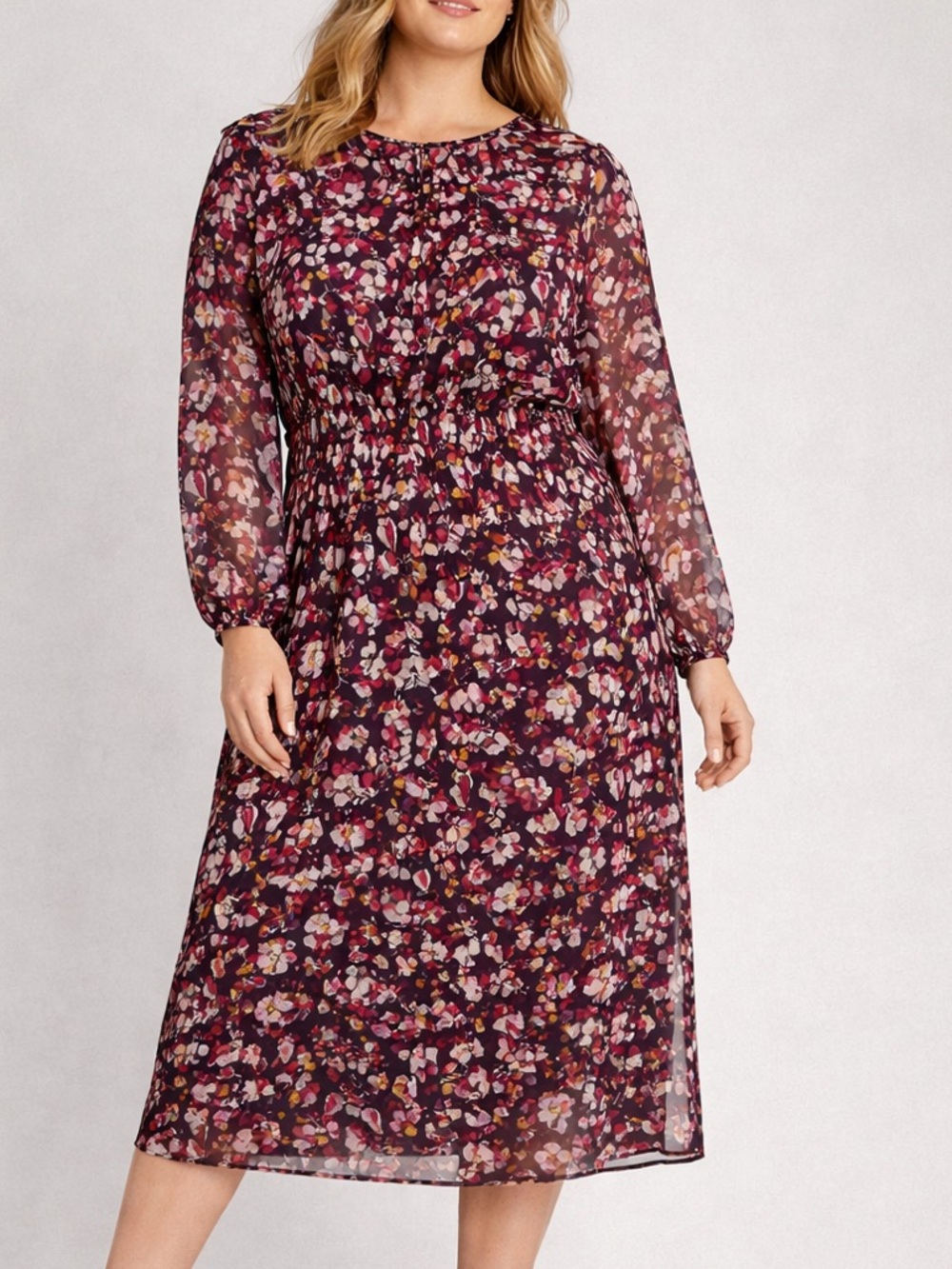Tommy Hilfiger Dark Plum Floral Midi Dress | Size 14